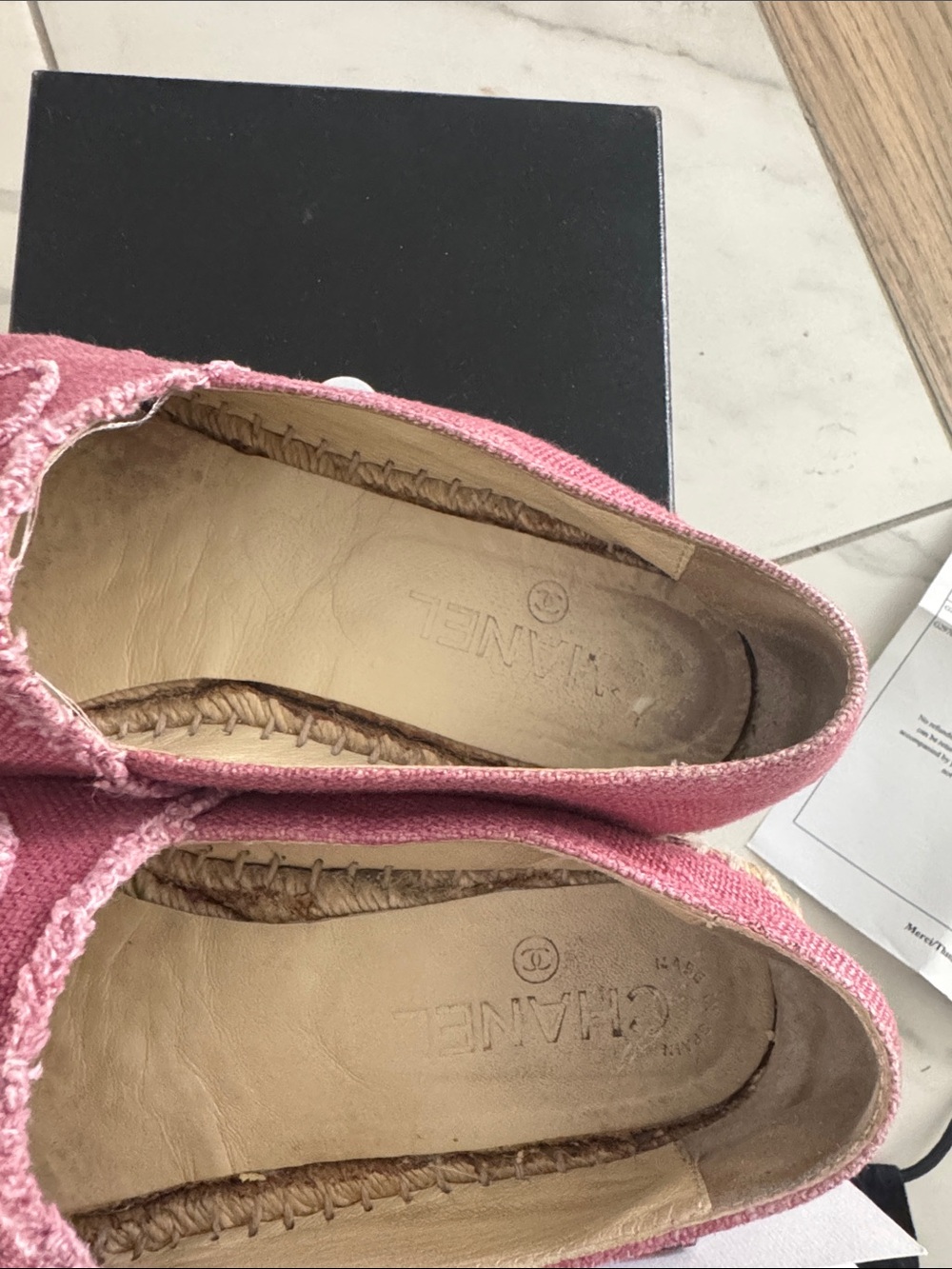 Authentic CHANEL Pink Espadrilles with Black Cap Toe and Embroidered CC - Picture 3 of 7